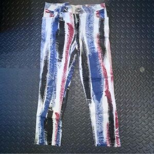 A La Moda Graphic Striped Jeans Pants Red White Blue Americana UK Stretch Sz 12